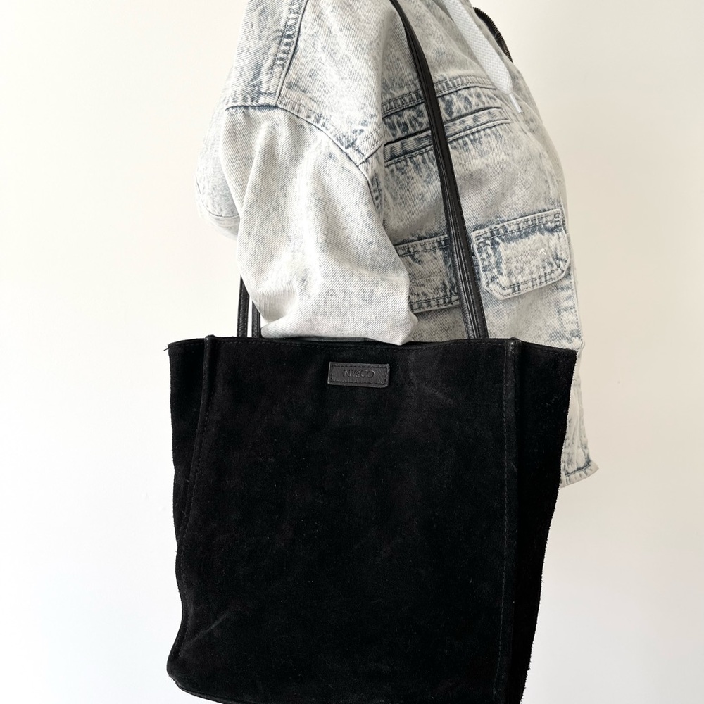 New York & Company Black Leather Suede Shoulder Bag